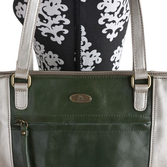 Green And Champagne Aurielle Leather Tote - 14W x 9H x 4.75D - Picture 7 of 11